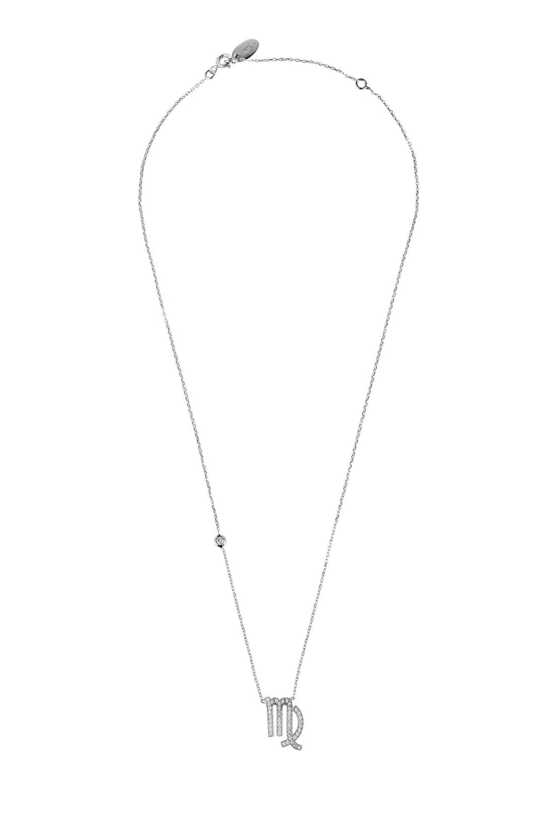 Silver chain necklace with small crystal Virgo pendant charm
