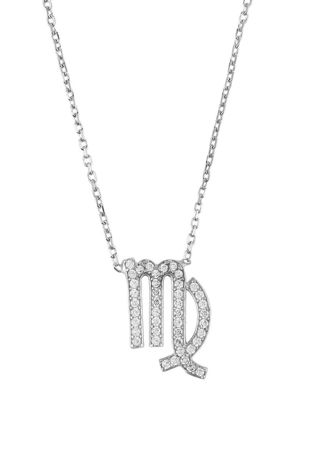 Silver zodiac pendant necklace with crystal Virgo sign charm