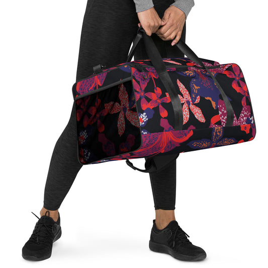 Women Gym Bag | Carry On Bag | Carryon Bag | Duffel Bag | Weekend Bag | Overnight Bag | Pink Black Floral Print Large Gym Travel Duffle bag Active