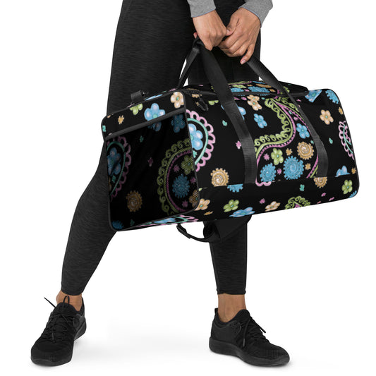 Women Gym Bag | Carry On Bag | Carryon Bag | Weekend Bag | Overnight Bag | Black Blue Green Abstract Print Chain Large Travel Gym Duffle bag Active