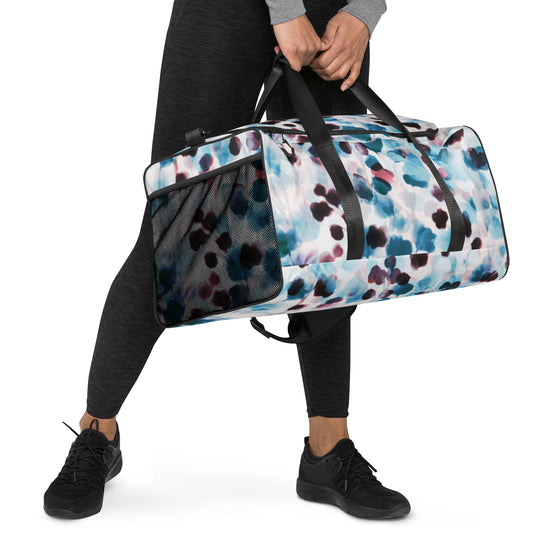 Women Gym Bag | Carry On Bag | Carryon Bag | Weekend Bag | Overnight Bag | Polka Dot Abstract Print Red Blue Large Travel Gym Duffle bag Active