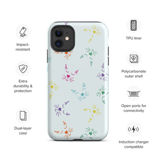 Abstract Kitty Cat Colours Print Multi Color Unique Tough iPhone Case | Cute iPhone Case | Shockproof Phone Case