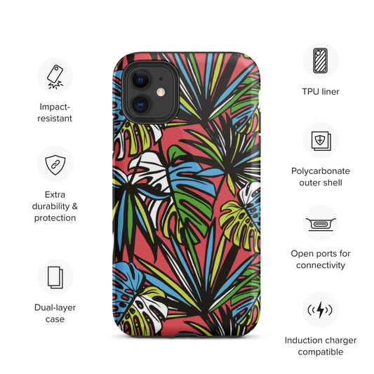 Tropical Leaf Abstract Print Multi Color Unique Tough iPhone Case | Cute iPhone Case | Shockproof Phone Case