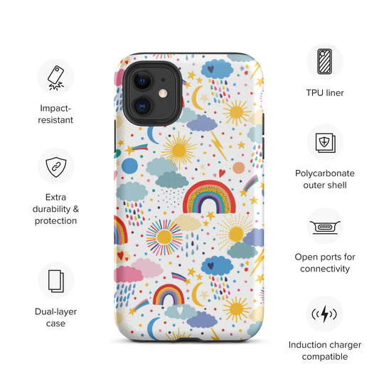 Rainbow Sky Print Multi Color Unique Tough iPhone Case | Cute iPhone Case | Shockproof Phone Case Active
