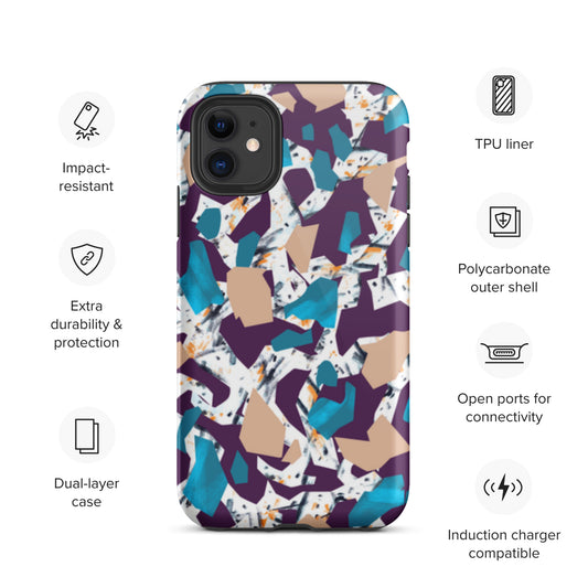 Blue Purple Marble Abstract Print Multi Color Unique Tough iPhone Case | Cute iPhone Case | Shockproof Phone Case Active