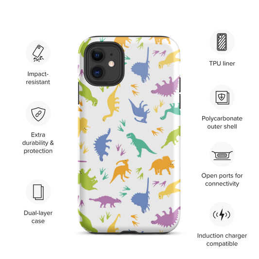 White Dinosaur Abstract Print Multi Color Unique Tough iPhone Case | Cute iPhone Case | Shockproof Phone Case Active